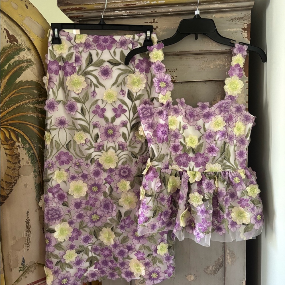 Symphony Lavender and Cream Floral Skirt Set